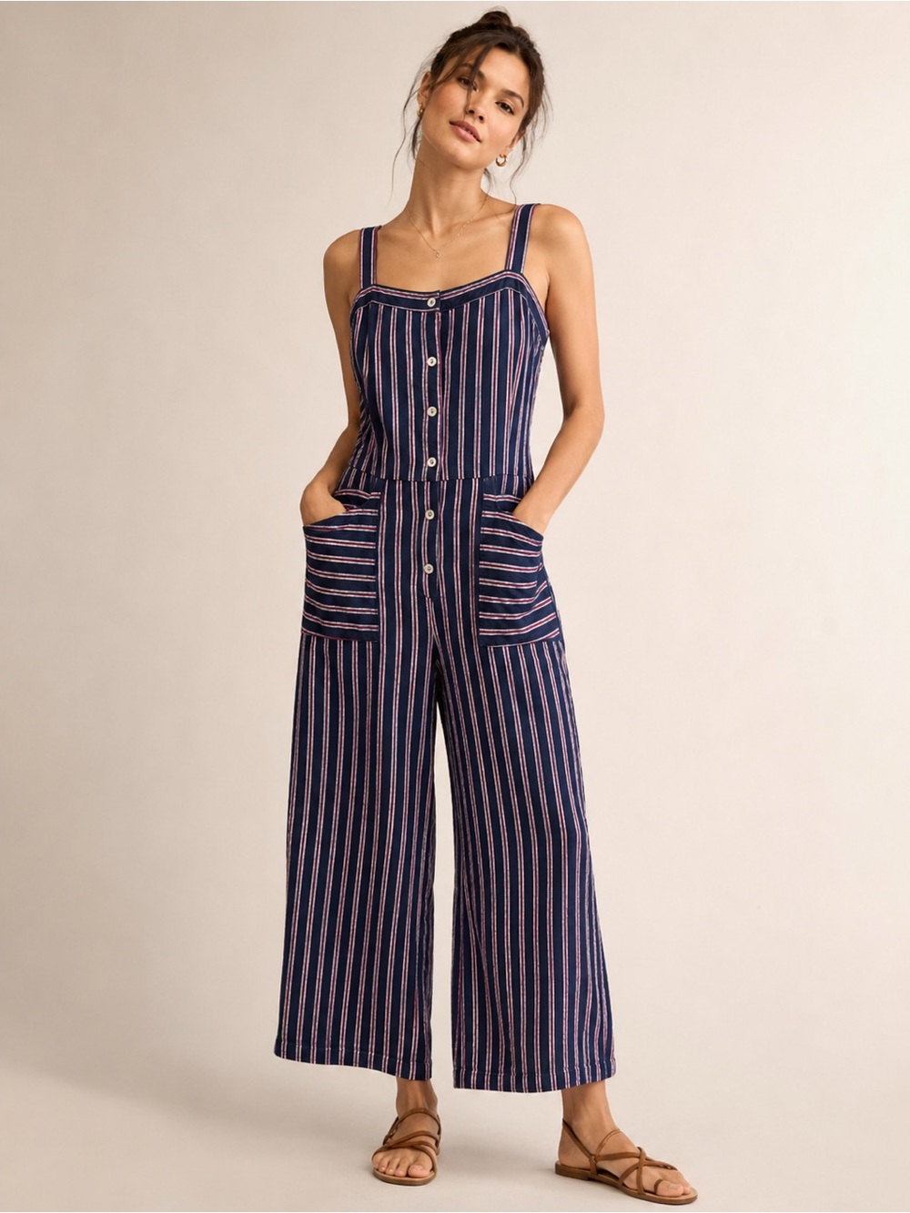DEX Navy Stripe Wide-Leg Jumpsuit Size S